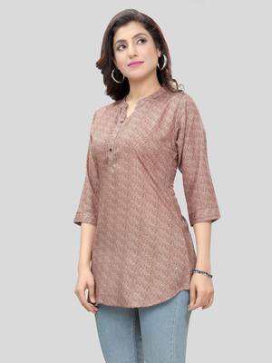 Brown printed crepe short-kurtis 3