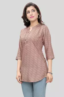 Brown printed crepe short-kurtis