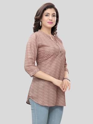 Brown printed crepe short-kurtis 4