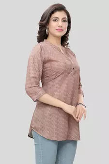 Brown printed crepe short-kurtis