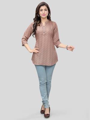 Brown printed crepe short-kurtis 5