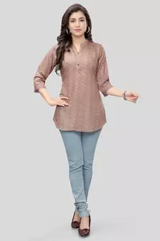 Brown printed crepe short-kurtis