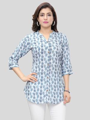 White printed crepe short-kurtis 1