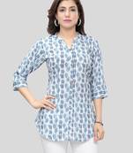 White printed crepe short-kurtis