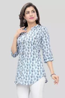 White printed crepe short-kurtis