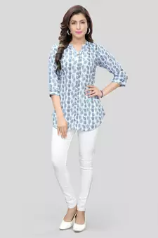 White printed crepe short-kurtis