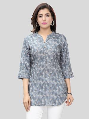 Grey printed crepe short-kurtis 1