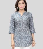 Grey printed crepe short-kurtis