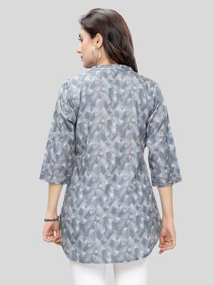 Grey printed crepe short-kurtis 2