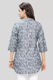 Grey printed crepe short-kurtis