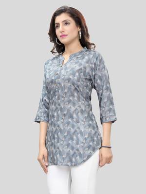 Grey printed crepe short-kurtis 3