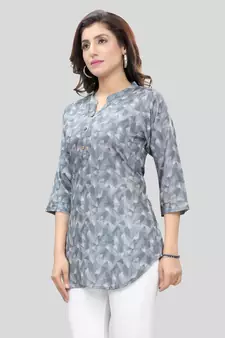 Grey printed crepe short-kurtis