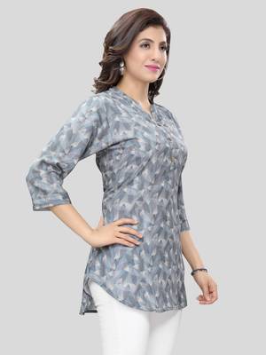 Grey printed crepe short-kurtis 4
