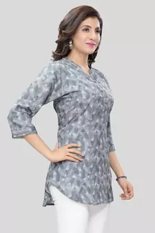 Grey printed crepe short-kurtis