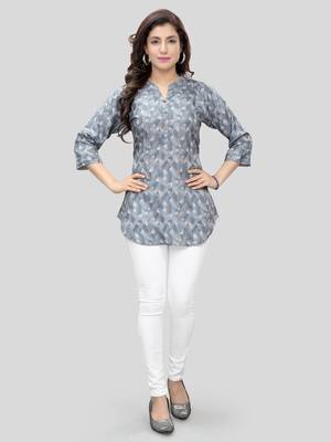 Grey printed crepe short-kurtis 5