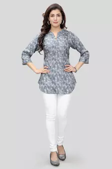 Grey printed crepe short-kurtis