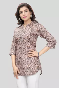 Multicolor printed crepe short-kurtis