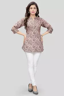 Multicolor printed crepe short-kurtis