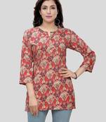 Red printed rayon short-kurtis