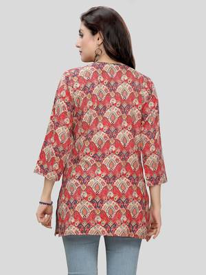 Red printed rayon short-kurtis 2