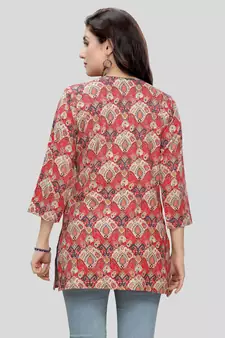 Red printed rayon short-kurtis