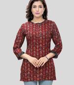 Maroon printed rayon short-kurtis