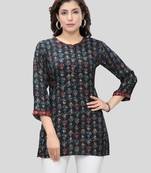 Navy-blue printed rayon short-kurtis