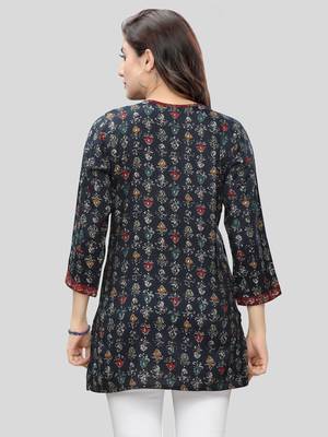Navy-blue printed rayon short-kurtis 2