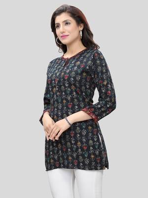 Navy-blue printed rayon short-kurtis 3