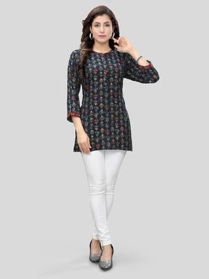 Navy-blue printed rayon short-kurtis 5