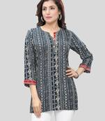 Navy-blue printed rayon short-kurtis
