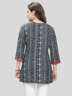 Navy-blue printed rayon short-kurtis 2