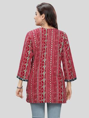 Red printed rayon short-kurtis 2