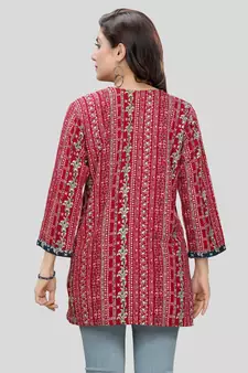 Red printed rayon short-kurtis
