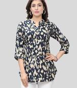 Navy-blue printed rayon short-kurtis