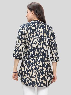 Navy-blue printed rayon short-kurtis 2