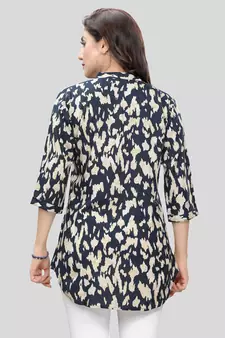 Navy-blue printed rayon short-kurtis