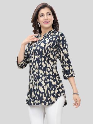 Navy-blue printed rayon short-kurtis 3