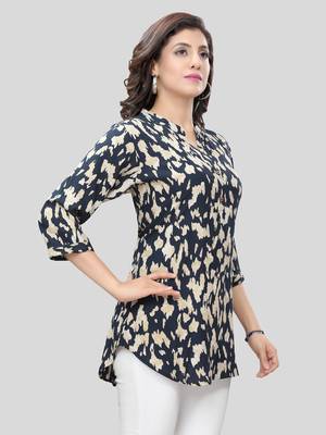 Navy-blue printed rayon short-kurtis 4