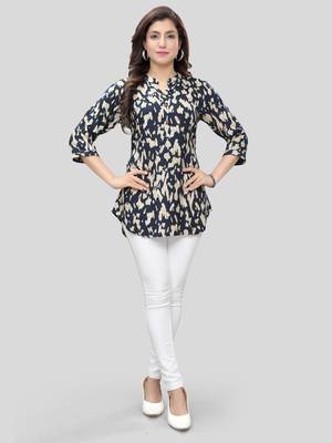 Navy-blue printed rayon short-kurtis 5