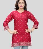 Red printed rayon short-kurtis