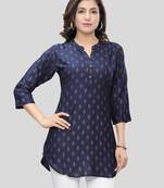 Blue printed rayon short-kurtis
