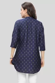 Blue printed rayon short-kurtis