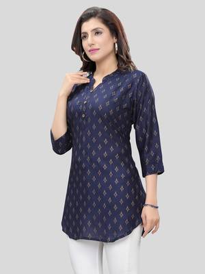 Blue printed rayon short-kurtis 3