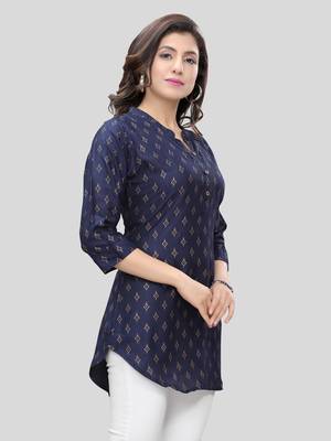 Blue printed rayon short-kurtis 4
