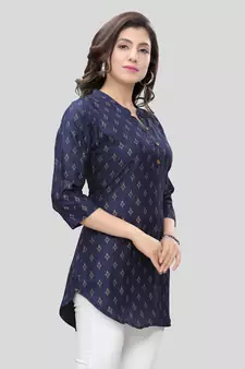 Blue printed rayon short-kurtis