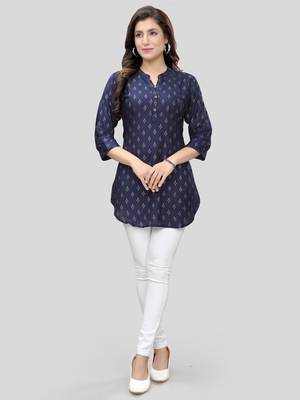 Blue printed rayon short-kurtis 5