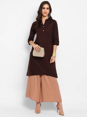 Brown plain cotton short-kurtis 2