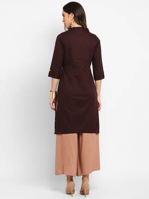 Brown plain cotton short-kurtis 3