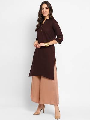 Brown plain cotton short-kurtis 4